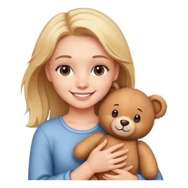 smiling girl with teddy bear sticker