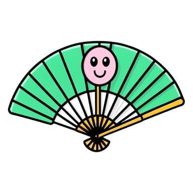 Folding paper fan with a kawaii face sticker