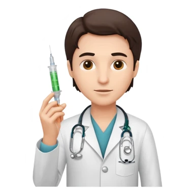 Doctor holding injection sticker