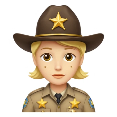 Generate me a yellow-skinned person from Apple's emoji, and make him wear a realistic sheriff's uniform from the United States, but please only add two stars to the uniform, one on the hat and the other on the shirt. sticker