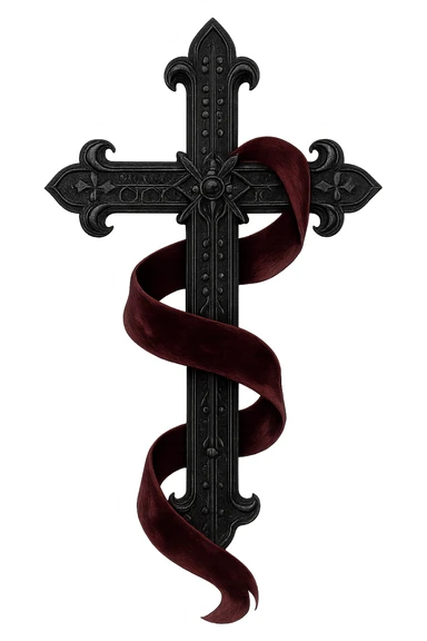 gothic style black cross with a velvet ribbon sticker