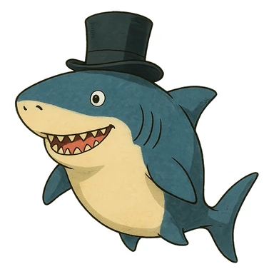 ghibli style shark wearing a top hat sticker