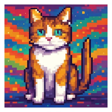 A pixel art cat with a background. sticker