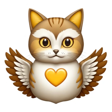 crea un gato con alas de búho con pelaje color cafe y blanco sticker