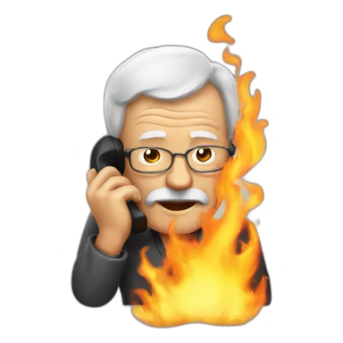 old man on the phone on fire sticker
