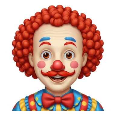Classic clown — curly mustache, red nose sticker