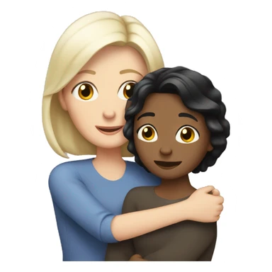 White mom hugging white adult daughter with both black hair sticker