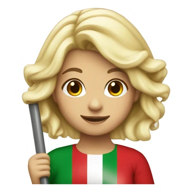 italian blonde girl smiling holding italy flag sticker