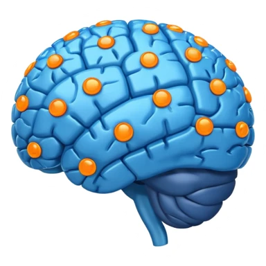 blue digital brain with little orange neurons sticker