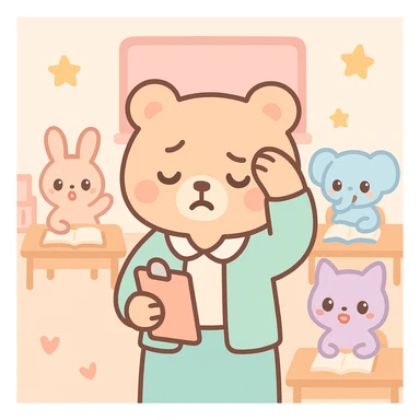 exhausted teacher in a bustling classroom sticker