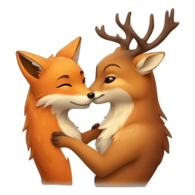 Fox and a deer hugging each other  sticker