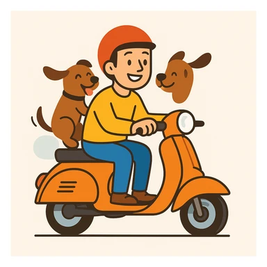 vector art of a man and his pet dog riding a vespa, for website design  sticker