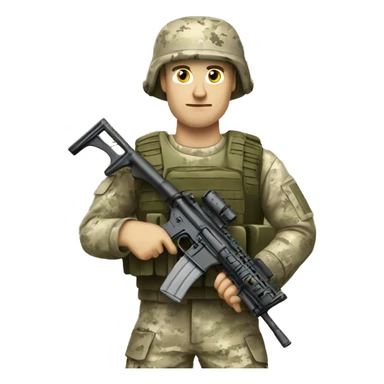 Caucasian marine in camouflage holding a M16 sticker