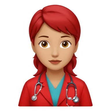 woman doctor with red uniform sticker