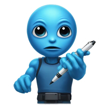 Blue alien with a pen el max sticker