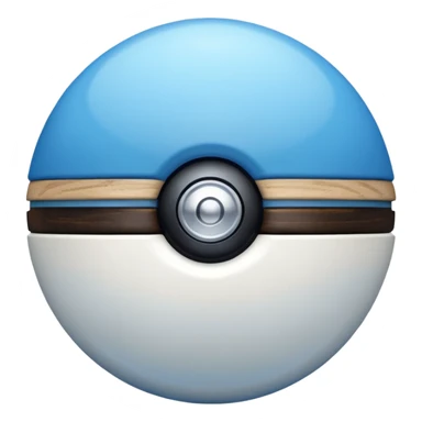 blue pokeball emoji, top half is a more saturated blue, bottom half is white, black stripe, with a white sheen, with a pearlescent finish, with a wood effect sticker