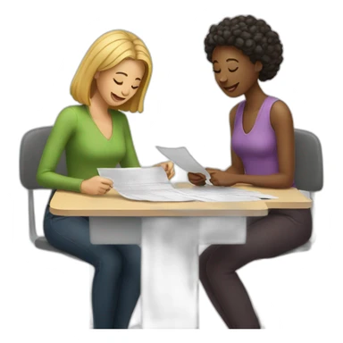 two women filling paperwork sticker