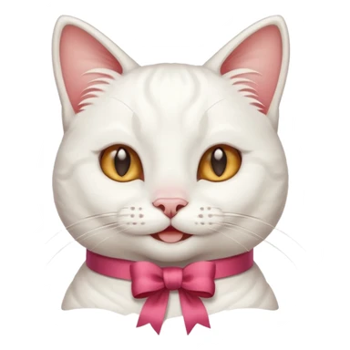 Head of a white cat, smiling, with a loose ribbon on top of its head
 sticker
