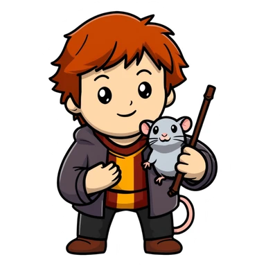 Ron Weasley with broken wand and pet rat sticker
