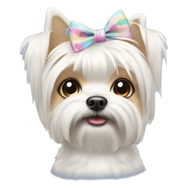 white morkie dog with bows on its ears  sticker