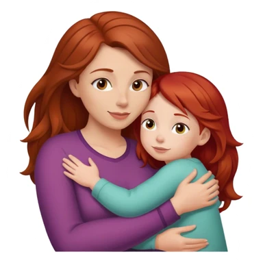 Brown haired mom with red head 3 year old daughter hugging sticker