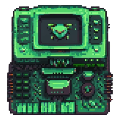 Nvidia GPU, pixel art style, retro computer hardware look, green and black palette sticker