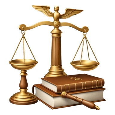 An icon featuring scales of justice, a gavel, and a legal book, symbolizing the study of law. The design includes courthouse pillars in the background, representing authority and legal systems. Transparent background highlights the principles of justice, order, and legal education. sticker