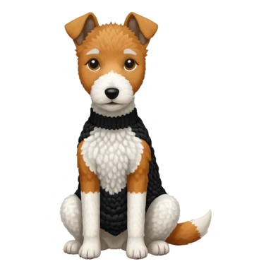 Fox terrier seduto in bianco e nero con vestitino in maglia sticker