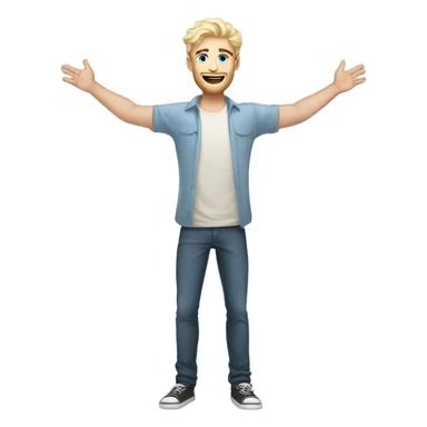 full body raised arms light curl blonde 30yo man blue eyed pale skin sticker