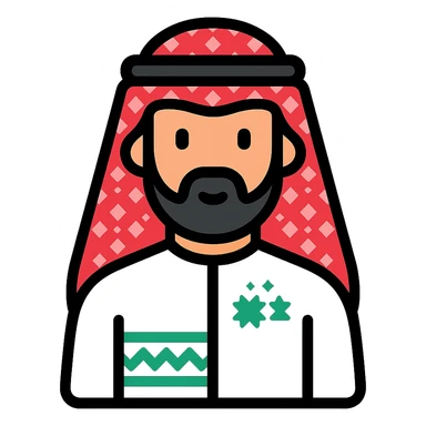 icon of Saudi culture showing a man in a thobe and shemagh with subtle cultural motifs, sleek modern style sticker