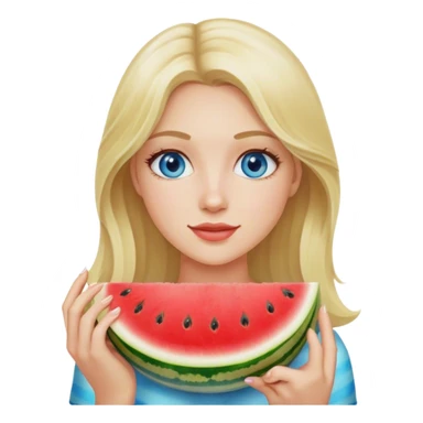 Blonde haired blue eyed woman holding watermelon slice sticker