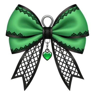green gothic bow with black lace trim and heart charm, remove background sticker