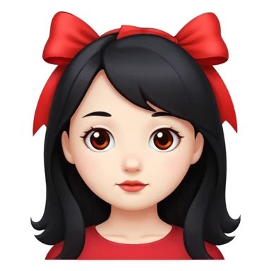 cute round face with long black hair and red bow on the side sticker