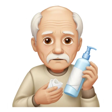 Old man with a bottle of lotion and tissues sticker