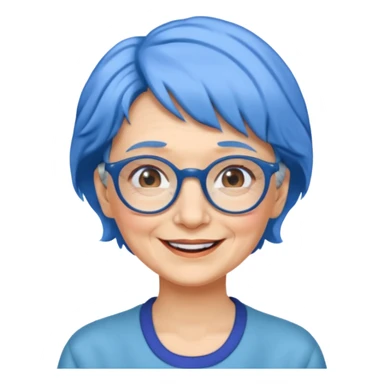 old lady with blue hair, wearing glasses, slight curl short hair sticker