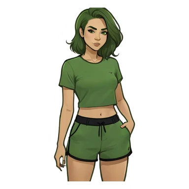 mulher branca com cabelo cacheado longo castanho com top e shorts preto fazendo agachamento com peso sticker