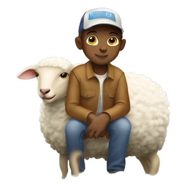 Boy outside on sheep ranch with ball cap on  sticker
