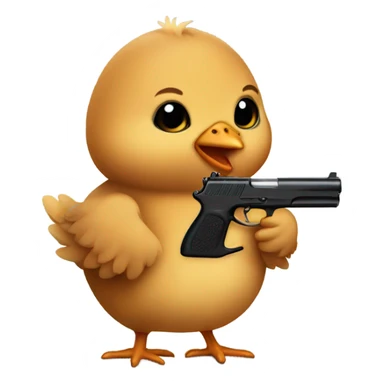 brown baby chick with a gun in his hand sticker