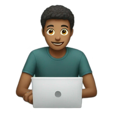 A teenager in front of a computer with money around him sticker