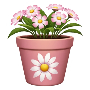 plant pot in terra cota with white and pink flowers print painted on the pot sticker