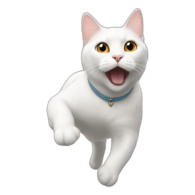 a white cat flying in the sky like superman sticker