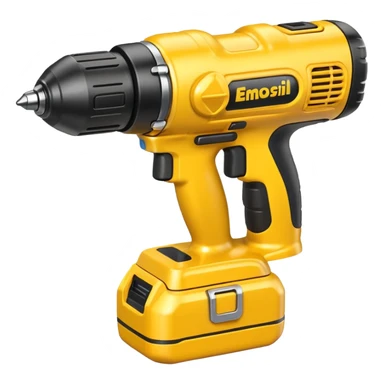 yellow cordless power drill with battery pack spinning drill bit, 3D emoji style sticker