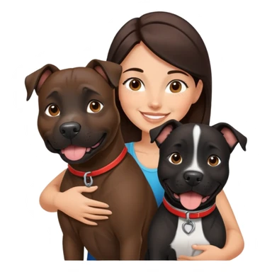 Brunette with a happy big black amstaff dog sticker