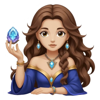 crystal moon mage woman long wavy brown hair tattoos small geode sticker