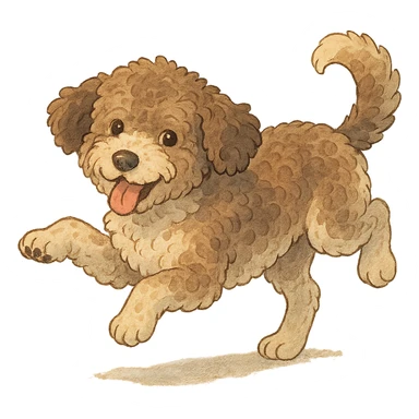 playful pose Lagotto Romagnolo dog, roan coat, gentle lighting, ghibli style sticker