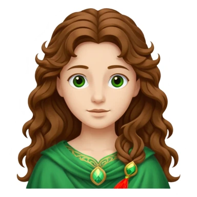 Juno from The Olympians with long brown wavy hair, green stola sticker