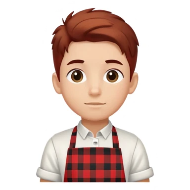 boy with hair up wearing a black, red, and white plaid apron sticker