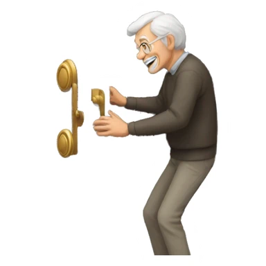 old man opening a black door sticker