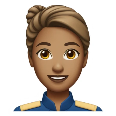 light brown skin flight attendant with brown hair in a bun blue uniform sticker