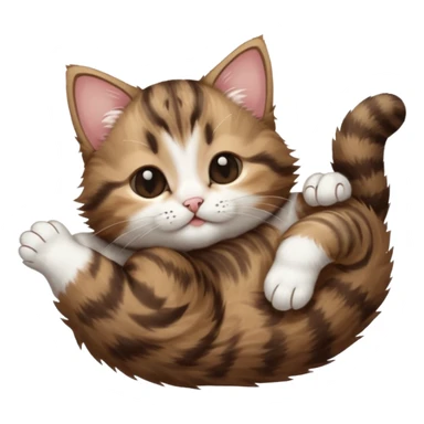 dark brown tabby and white kitten eyes closed whilst stretched out and  upside down sticker